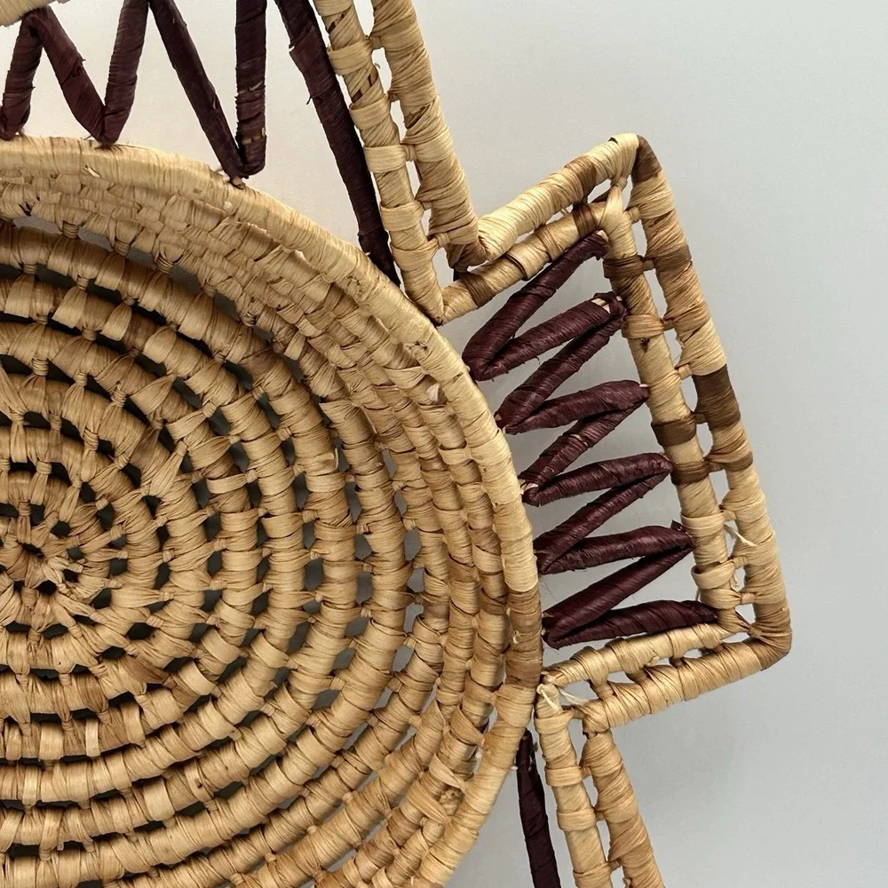 Handwoven Fish Basket Tray Raffia Wicker Boho Coastal Folk Art Wall Decor 12